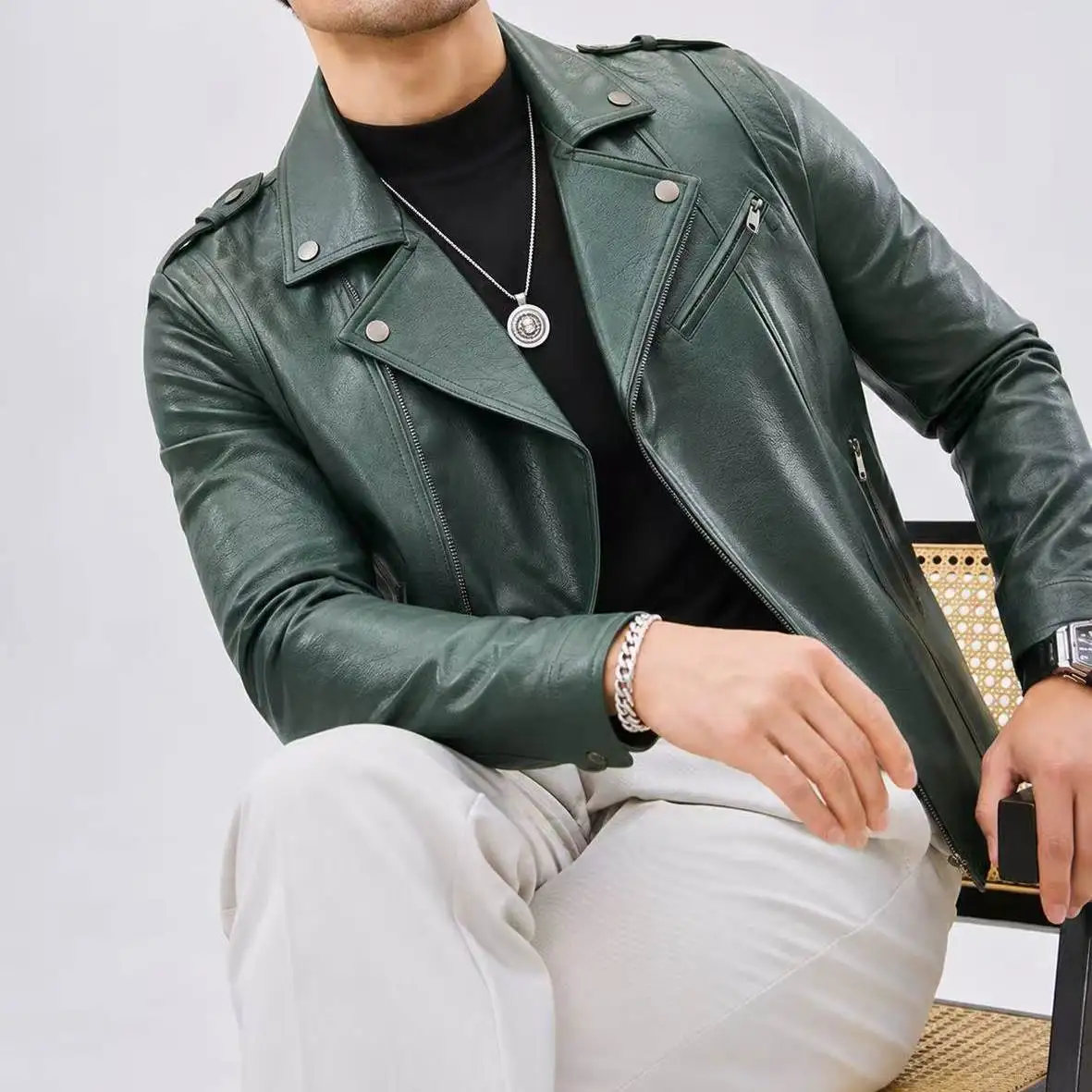 Men's Leather Jacket Coat Retro Trendy Brand Spring Collection Biker Style Winter Outerwear Top for Men