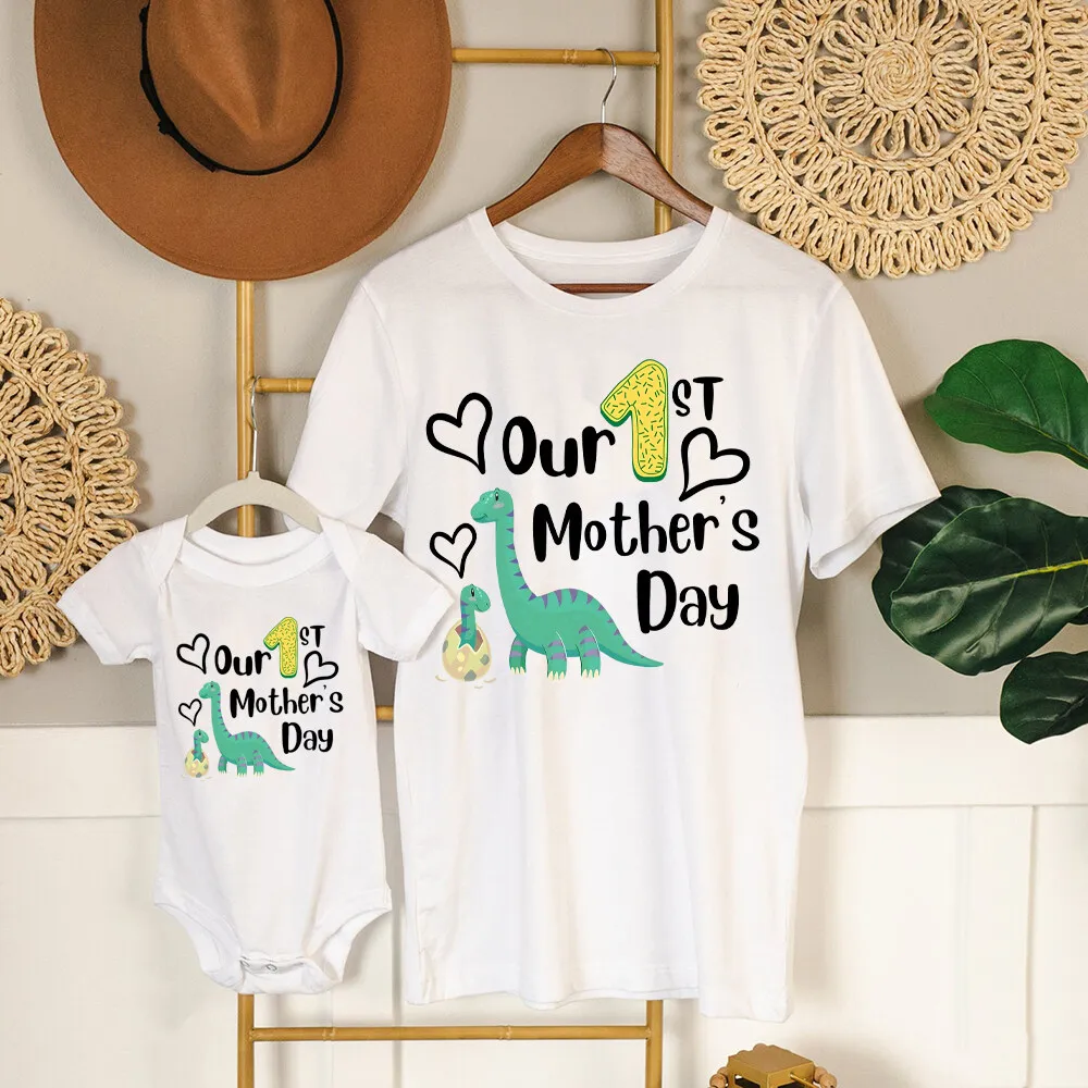 

Our First Mother's Day Family Matching Outfits Pattern Print Mom and Baby Set Casual Family Outfit Mothers Day Best Present