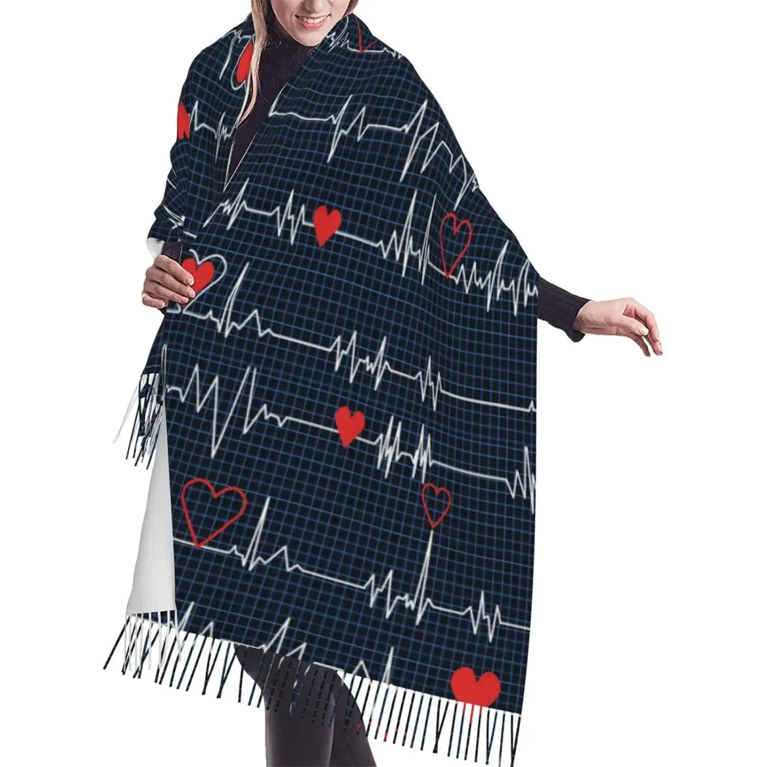 Bellen Alle Verpleegkundigen Hartslag Zachte Deken Sjaal Lange Warme Sjaal Wraps Kasjmier Fringe Sjaals Voor Vrouwen