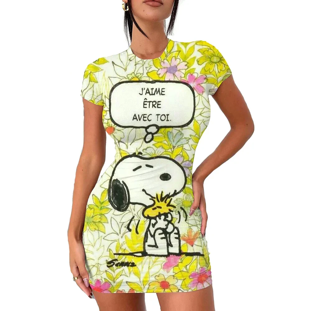 Zomer maxi-jurk zwart bodycon dames slim fit snoopy y2k casual mouwloos backless sexy gewaad dress party