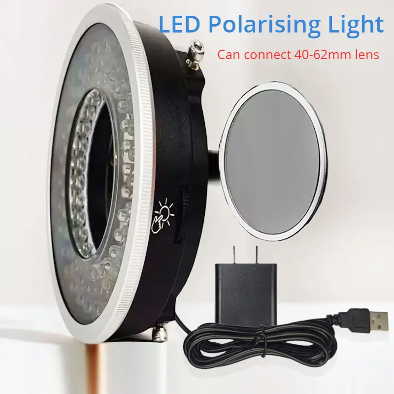 

Светодиодный поляризационный светильник для микроскопа Кольцевой светильник Поляризованный источник света 96 Светодиод для объектива 40-62 мм