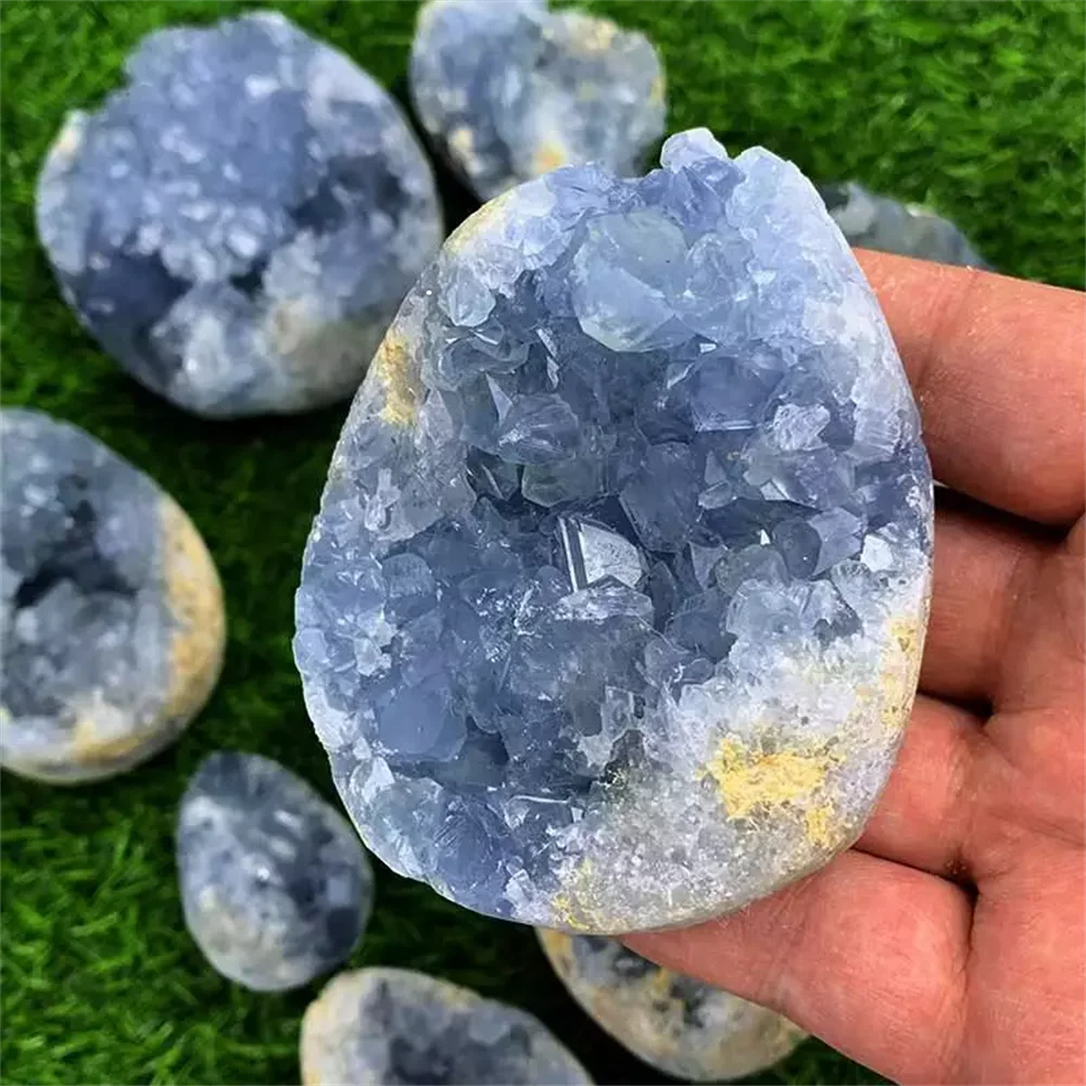 

Natural Celestite Geode Crystal Quartz Stone Geomantic Omen Healing Mineral Rock Home Decoration