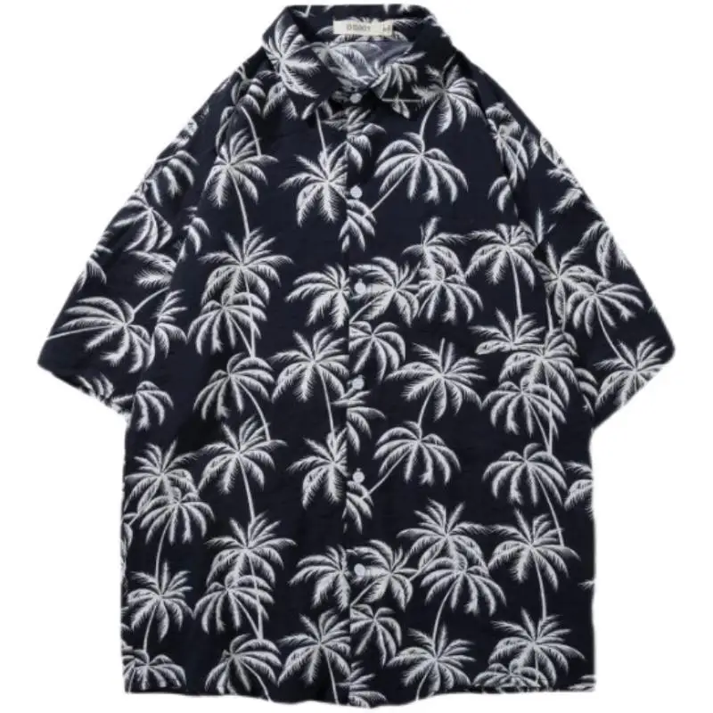 

Мужская летняя белая футболка с цветочным принтом Hawaii Aloha, повседневная пляжная повседневная футболка-стойка Gentle een