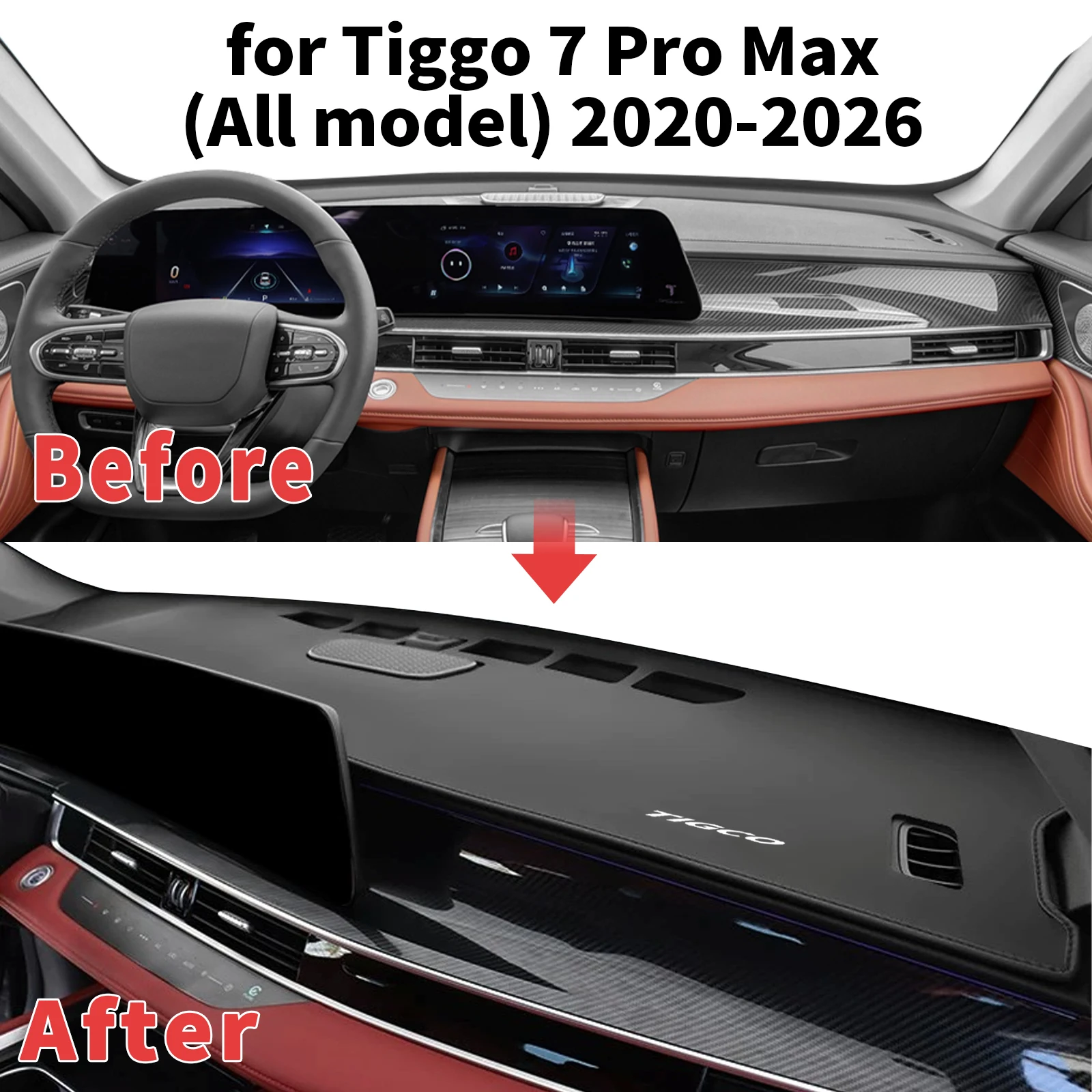 for Chery Tiggo 7 Pro Max 2026-2020 PHEV Dashboard Cover Sun Shade Protector Dashmat Anti-Glare UV Block Carpet Mat Dash Mat