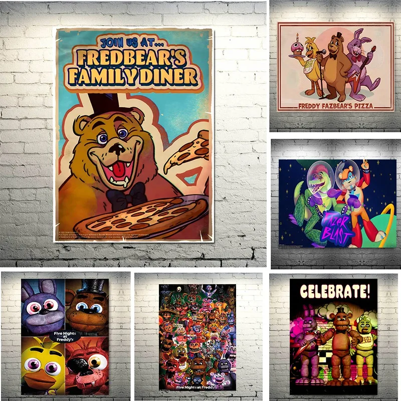 Five-NNights Poster Game Room Wall Art Decor Horror FNAF Prints Unframed Set Bedroom Dorm Man Cave Party Supplies Gift for Fans