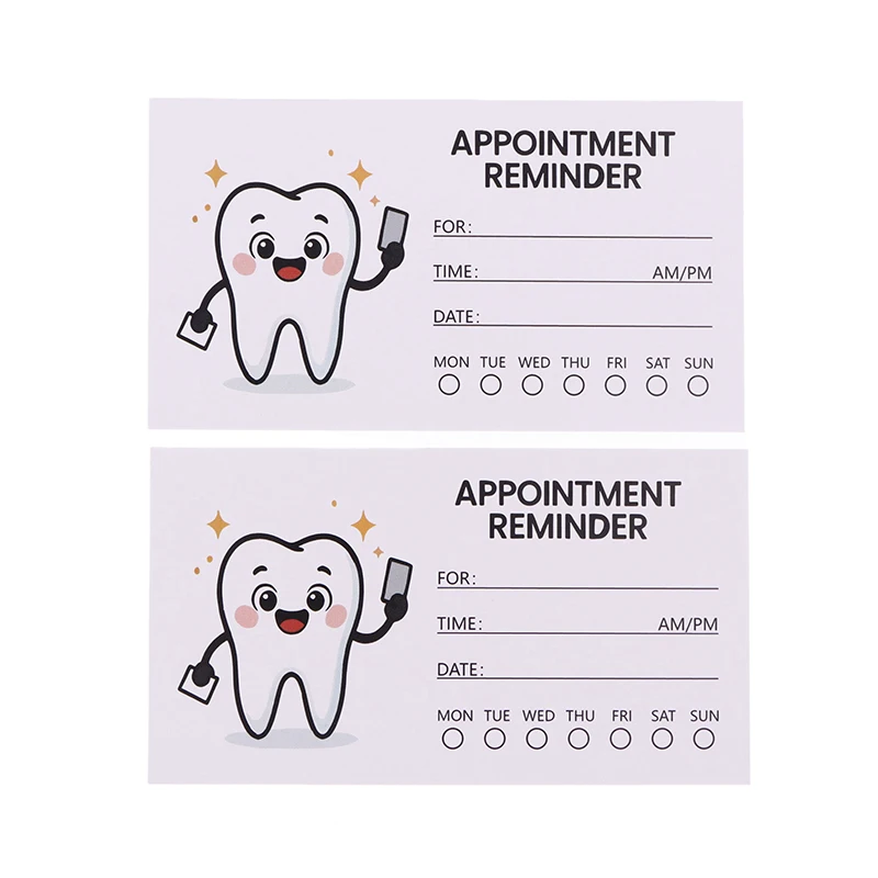 100pcs Cute Tooth Design Dental Appointment Reminder Cards Professional Patient Notification Cards With Checkboxes Time & Date