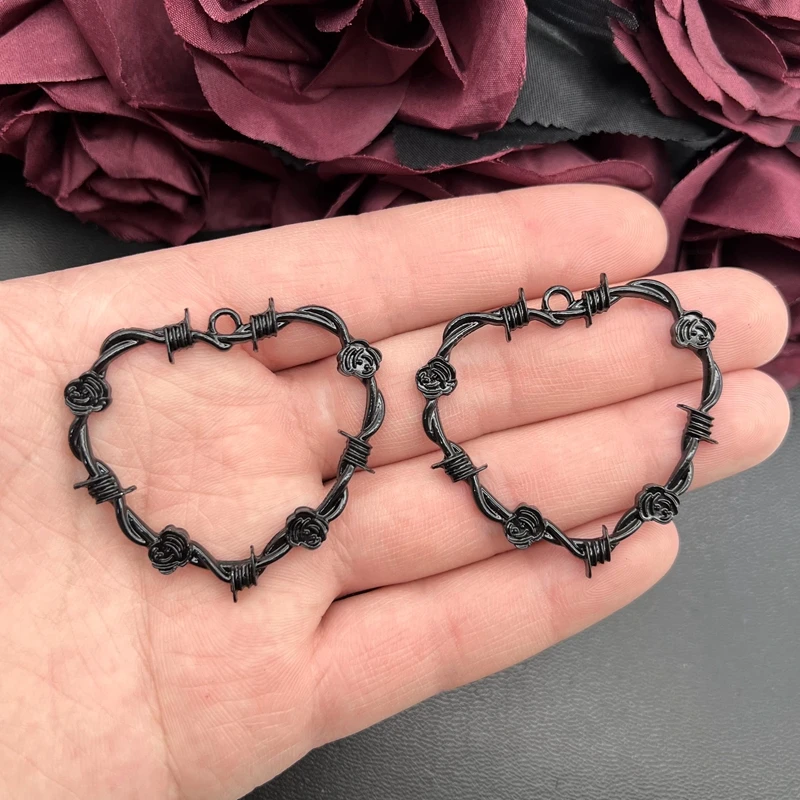 5pcs Gothic Barbed Wire Heart Pendant Rose Thorns Heart Flower Charms Pendant Designer Charms Fit Making DIY Jewelry Findings