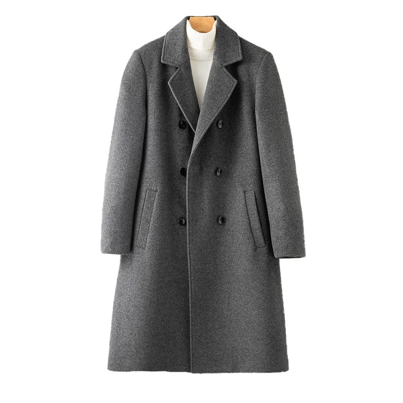 الجملة سميكة الدافئة 100٪ معطف الصوف الرجال معطف الصوف منصات الكتف الكشمير خندق #2