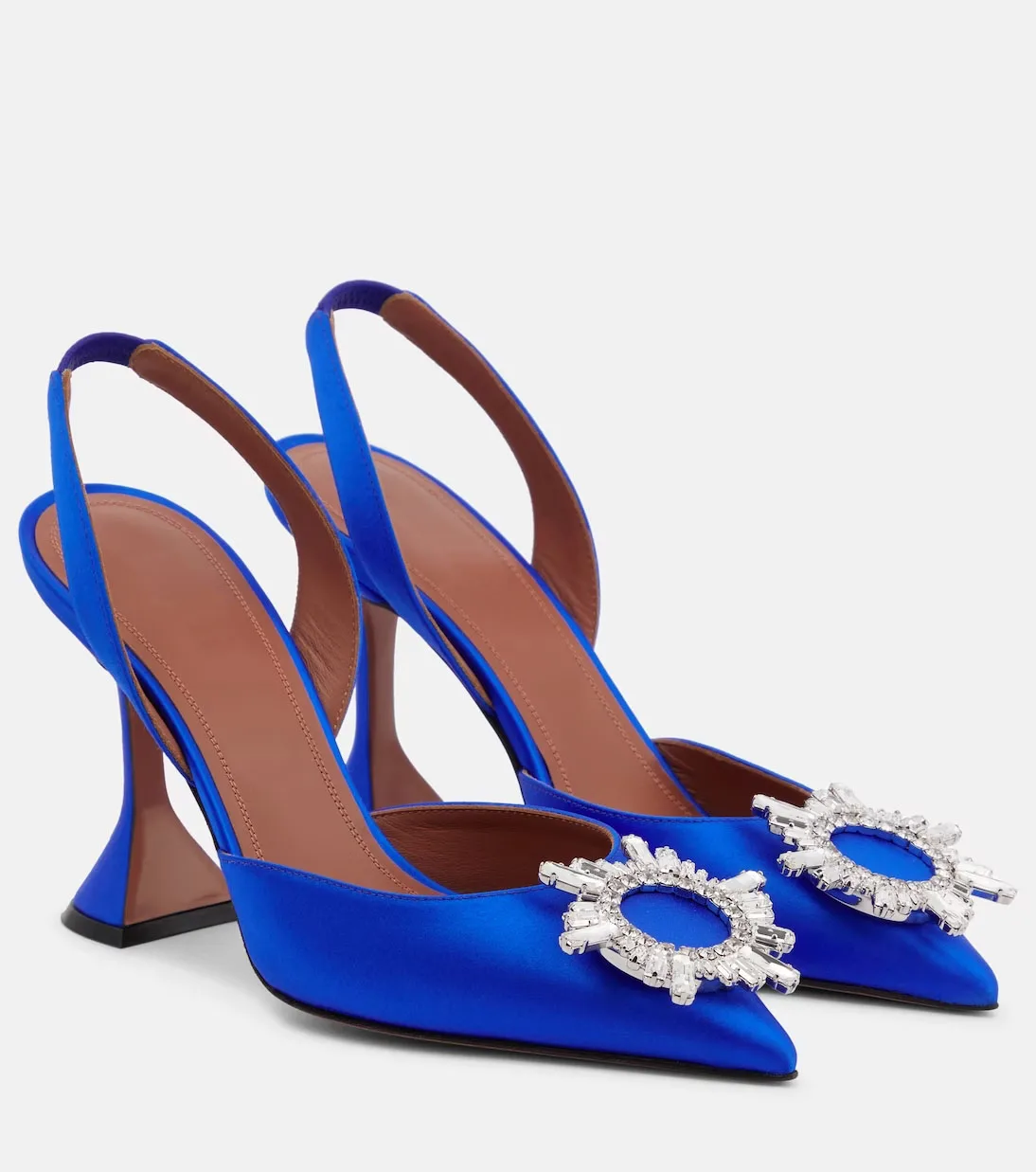 Women's Begum Satin Slingback Pumps Crystal Sun-shaped Embellishment Blue Wedding Party Style