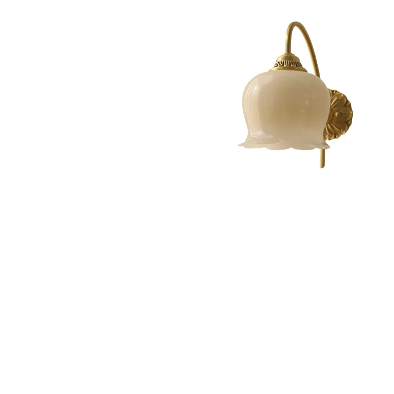 

French retro cream lily of the valley wall lamp, American light luxury Internet celebrity bedroom bedside entrance copper lamp