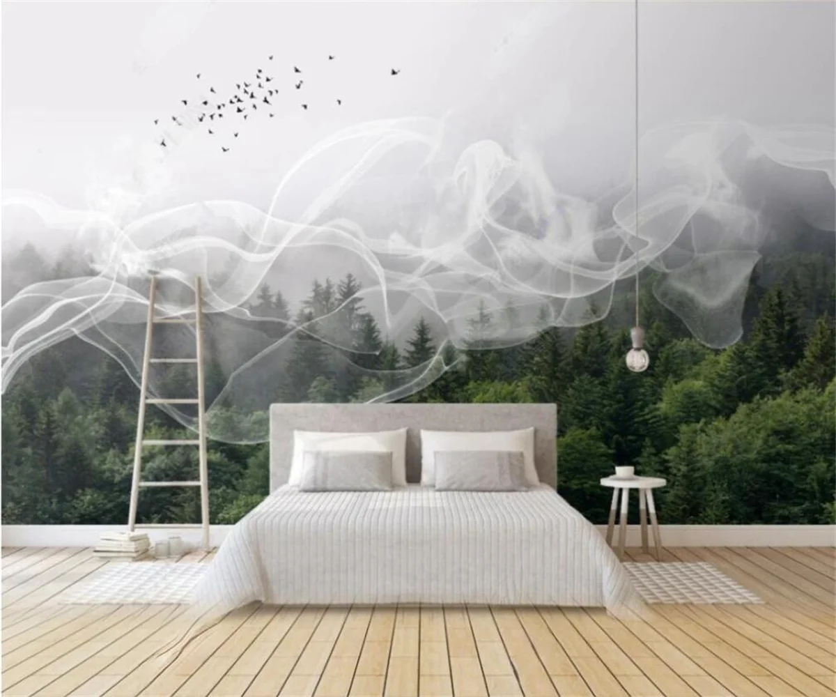 

Custom wallpaper Nordic modern art fresh forest abstract cloud design TV background wall murals living room bedroom 3d wallpaper