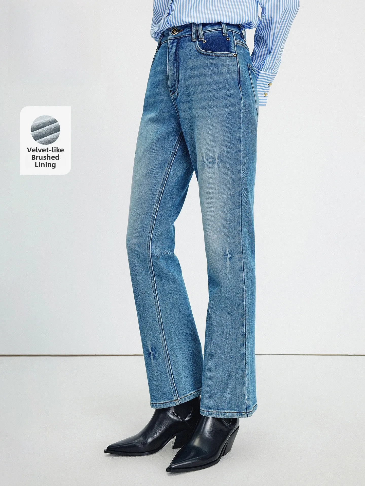 

Джинсы Navigare Blue Bell Bot для женщин, осенне-зимние, облегающие, из смесовой ткани хлопка и полиэстера, эластичные, с прямым кроем