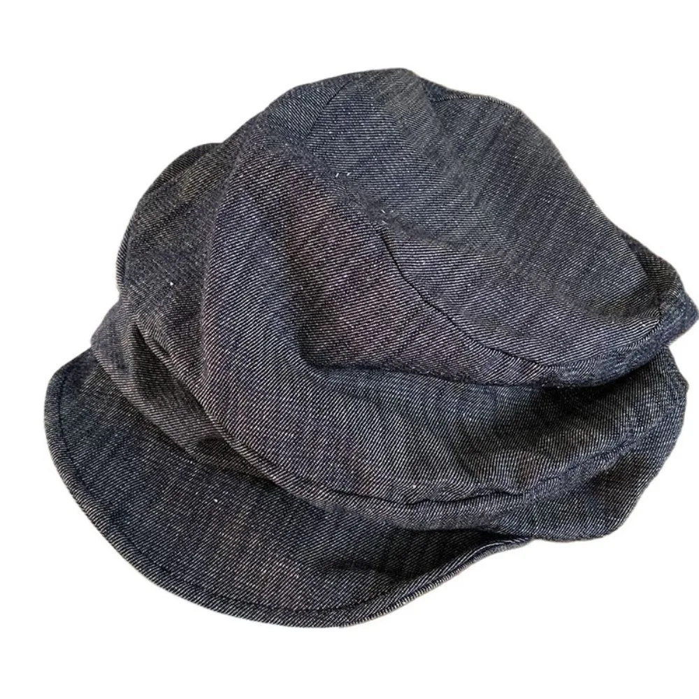 Vintage japanische Denim Baskenmütze Stoff Wolke achteckige Kappe großer Kopfumfang Zeitungsjunge plissiert Maler Hut Mädchen
