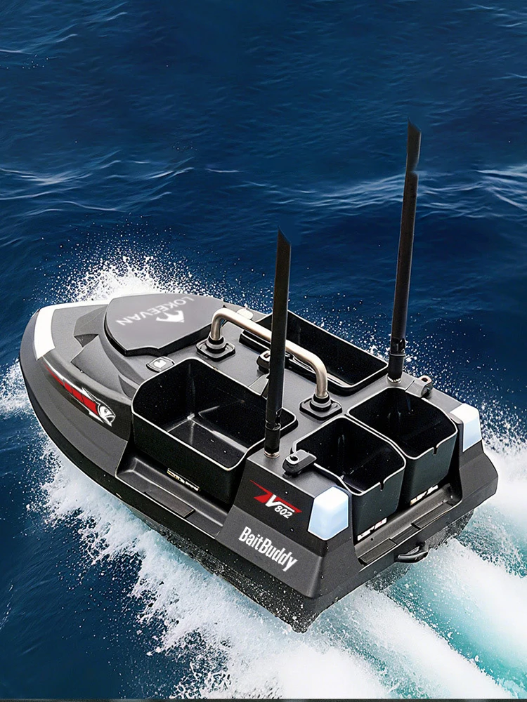 V802 Pro Köderboot mit GPS, 4 Köderkammern, 500m automatische Rückkehr bei Verlust/Niedrigem Akkustand, 160 Punkte, 3KG Max. Ladekapazität, 12000mAh Angelboot
