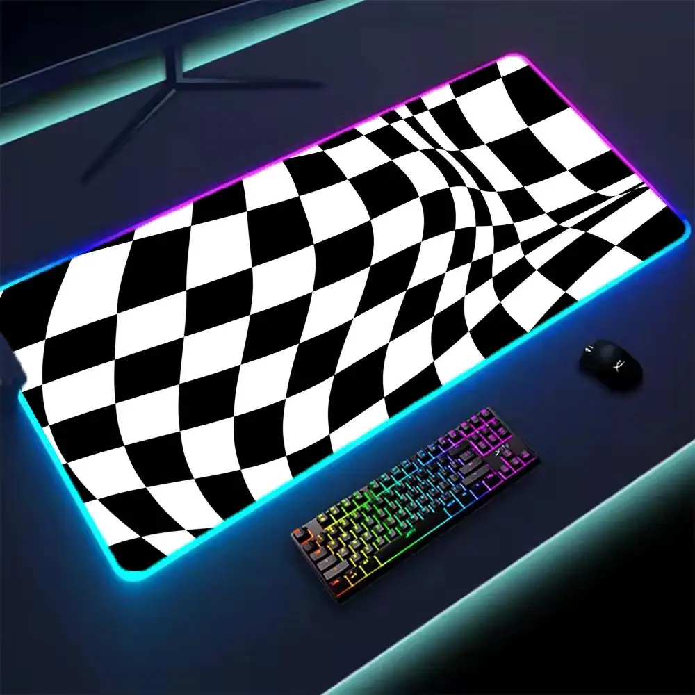 

Черно-белый коврик для мыши с шахматной доской XL RGB Аксессуары для игровых геймеров Большие коврики для мыши со светодиодной подсветкой Коврик для ПК Компьютерный настольный коврик с подсветкой