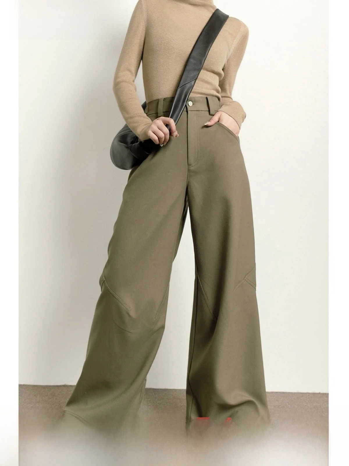 

Модные шерстяные брюки с высокой талией и цветочным принтом, женские весенне-осенние новые длинные брюки с регулируемой талией, двойной цвет, для поездок на работу