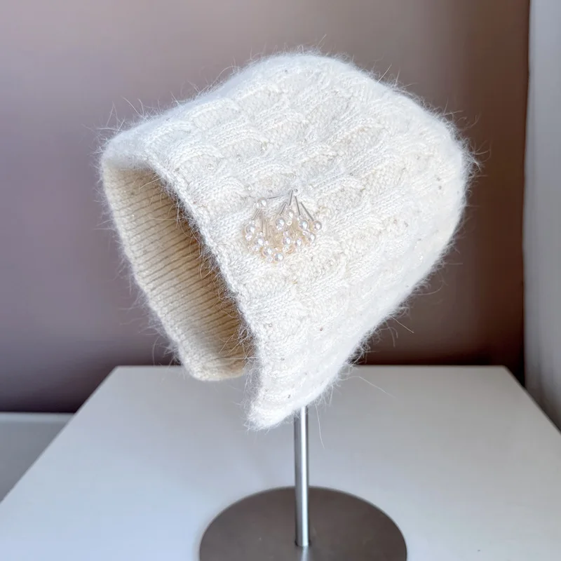 Beaded Wool Hat Autumn And Winter Rabbit Wool Blend Knitted Hat Dovetail Mouth Pile Hat Girl Pullover Hat KJ20241094