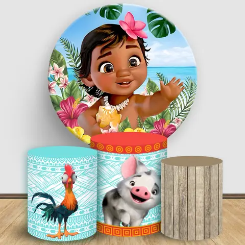 Baby Moana Round Backdrop Disney girl birthday Cake Table Cylinder Cover Kids Party Decor baby shower Photography Background
