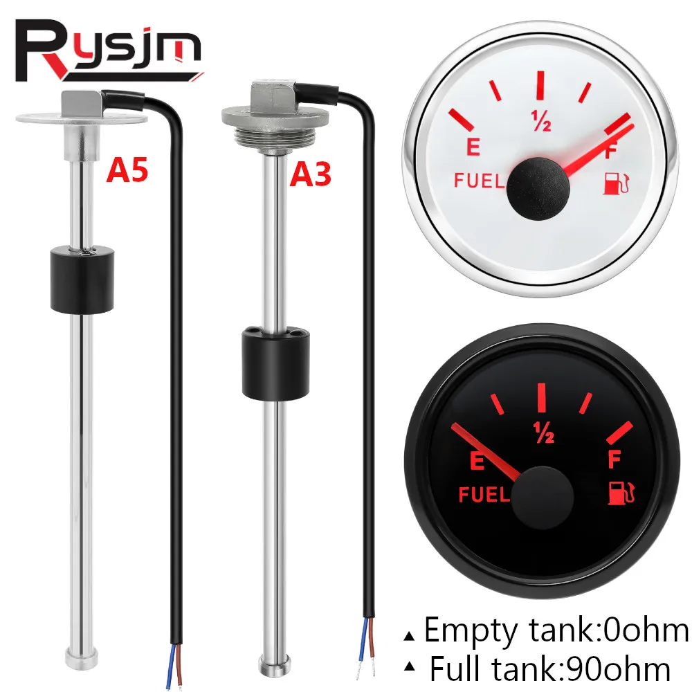 Dostosowany wskaźnik poziomu paliwa 52MM do łodzi morskich 0-90 Ohm z czerwoną diodą LED do czujnika poziomu cieczy A3 A5 150 200 225 250 275 500 mm