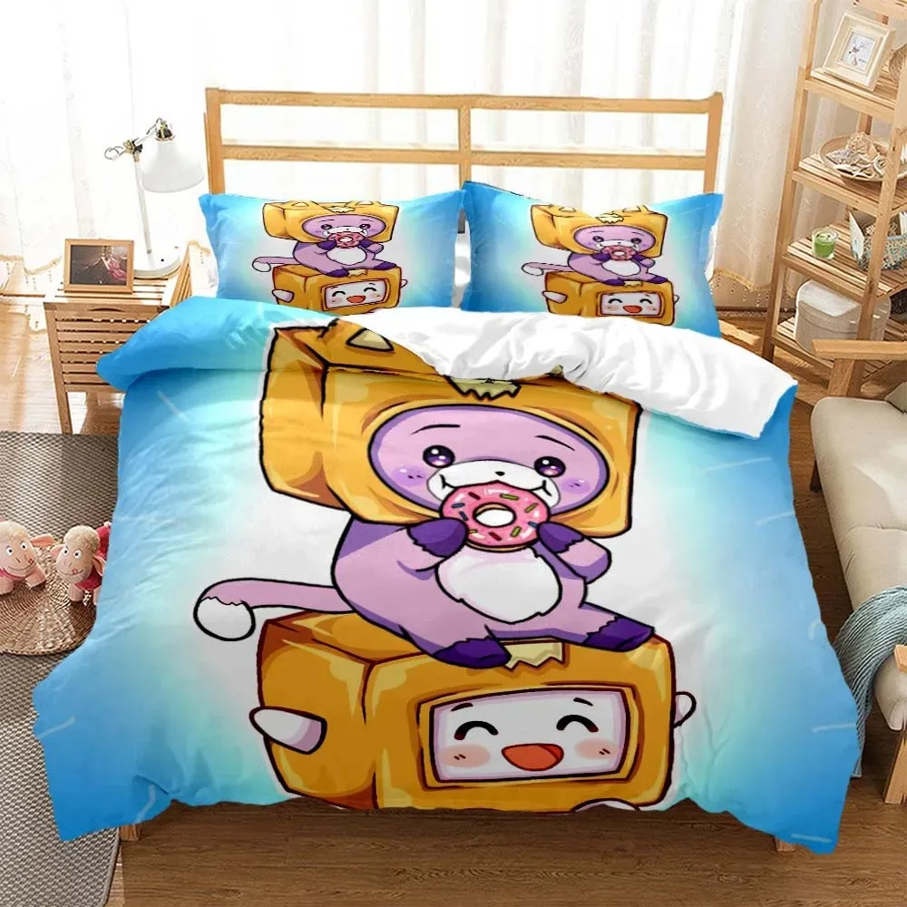 Lankybox  Foxy Boxy Cute Cartoon 3D printed bedding Queen bedding set Customized King size bedding set Soft and comfortable