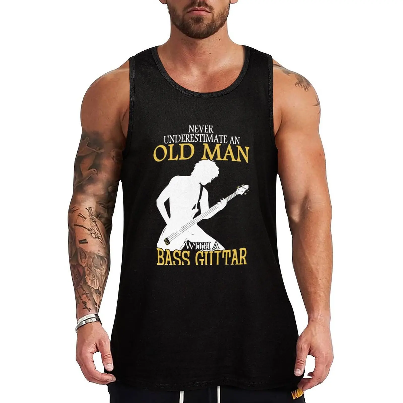 Never Underestimate An Old Man With A Bass Guitar Tank Top Men gym sportswear male top mens designer clothes t shirt gym