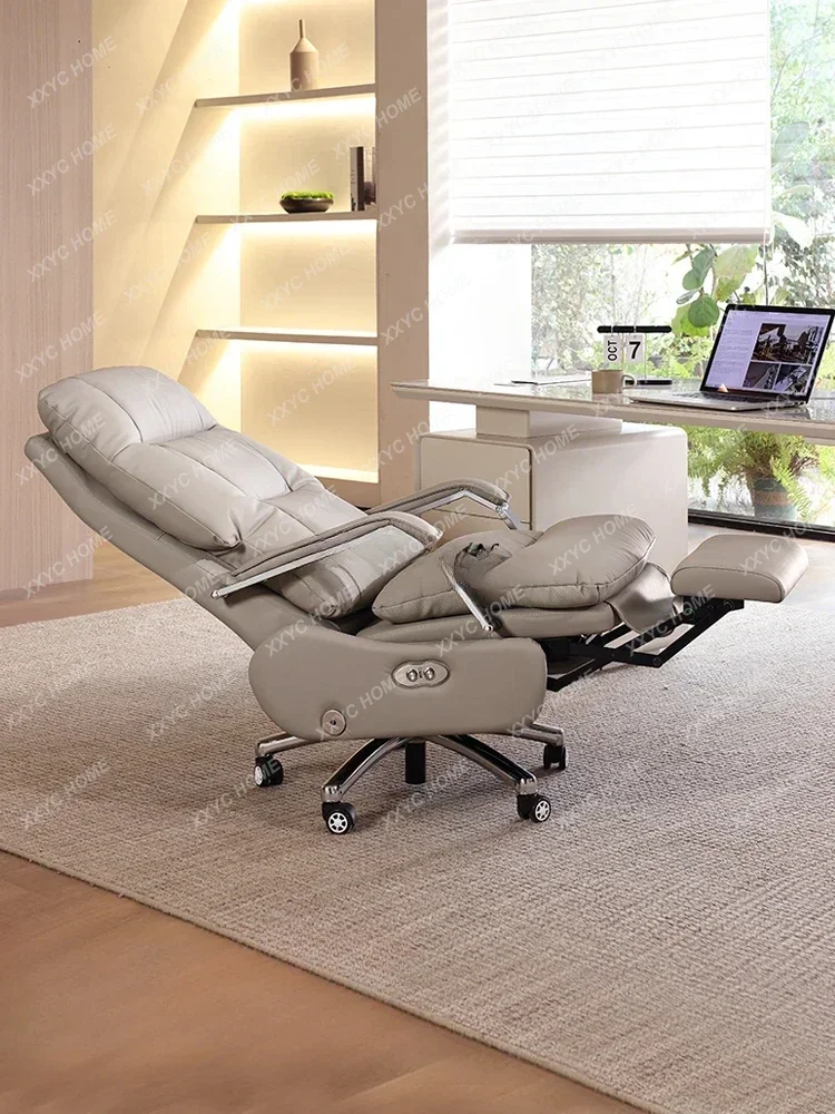 Genuine Leather Executive Chair Office Comfortable Long-Sitting Large Class Recliner Nap Home Study Office Chair