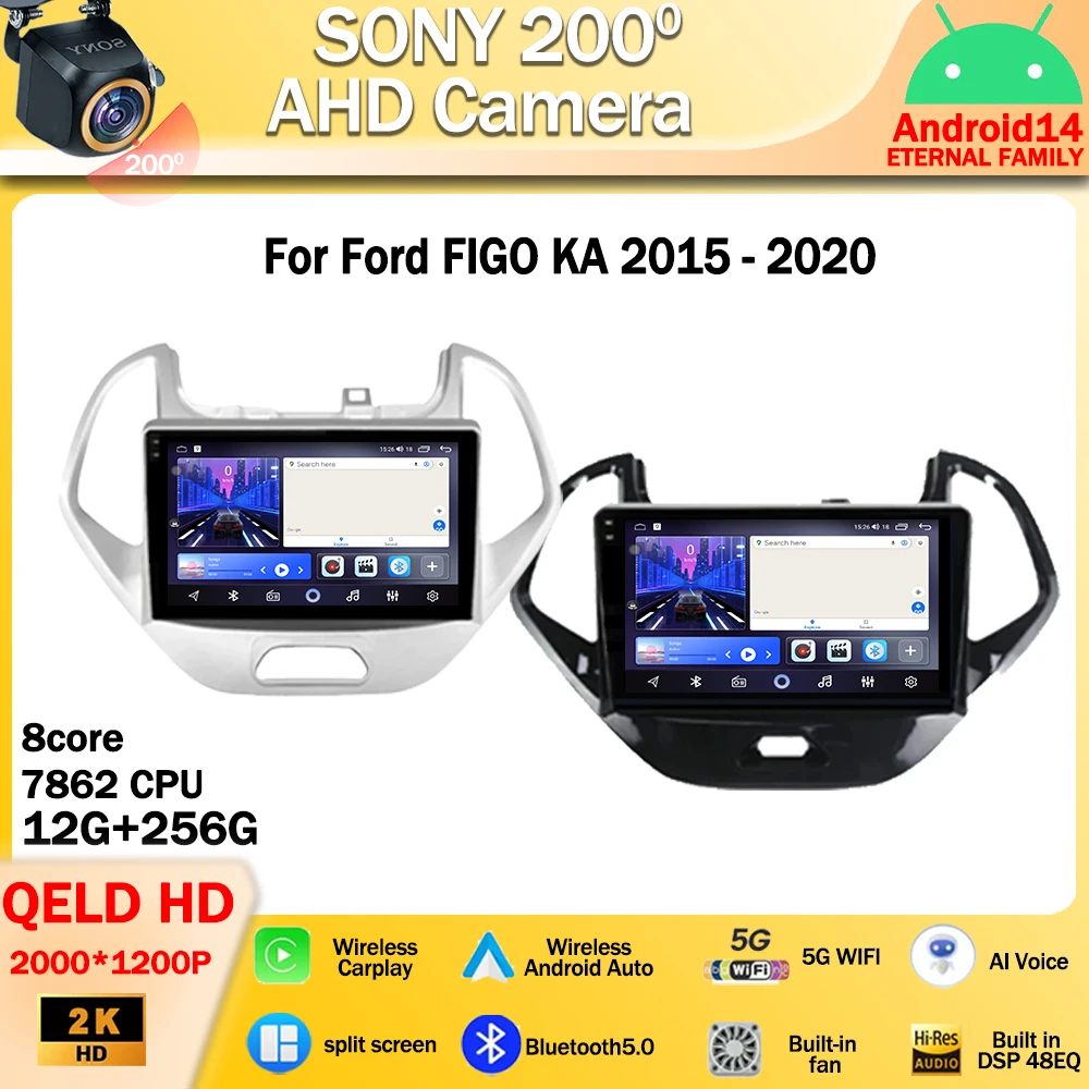 

For Ford FIGO KA 2015 - 2020 Carplay Autoradio Car Radio Multimedia 8 CORE Android 14 IPS QLED Navigation GPS No 2din