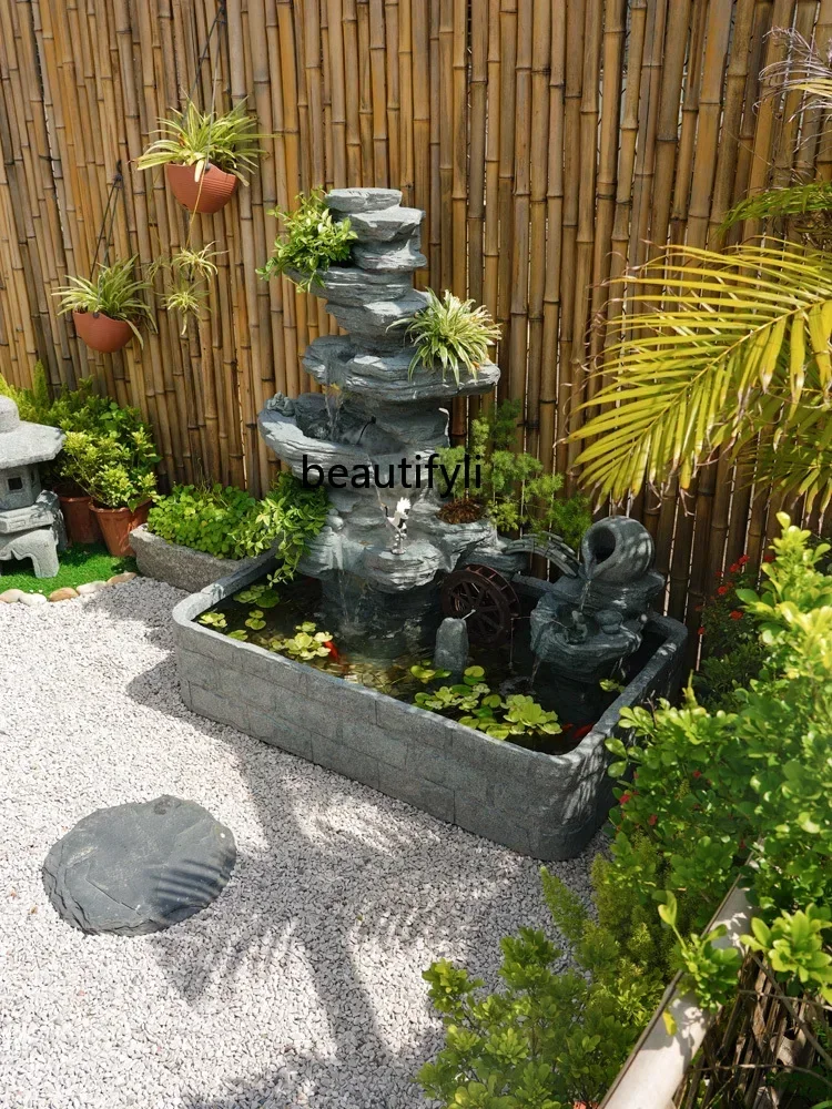 Outdoor villa large rockery landscaping garden courtyard balcony roof decoration circulating water fountain ornament