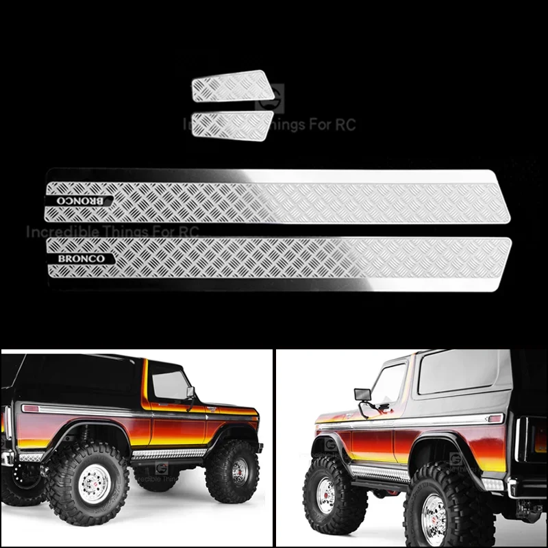 1 conjunto de simulação de prata saia lateral pára-choques de metal escudo do carro placa skid para 1/10 rc rastreador carro traxxas trx4 bronco peças diy