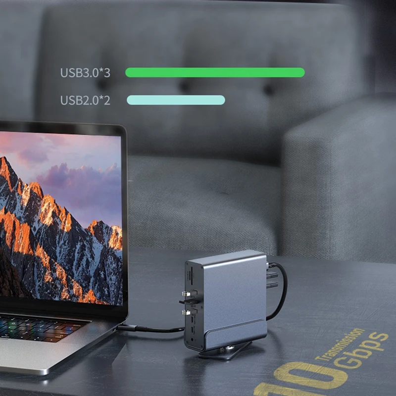 USB C 도킹 스테이션 트리플 모니터 멀티 포트 도킹 스테이션, Dell Windows Macos용 C 타입 허브-HD, 15 in 1, 4K60hz