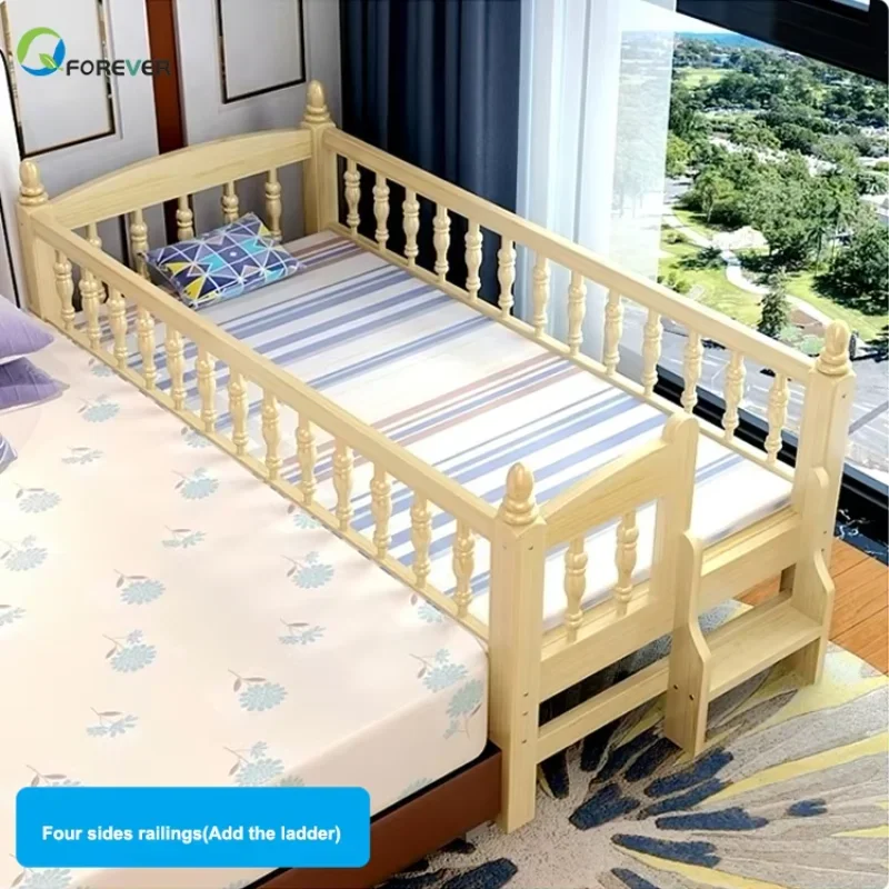 Lit en bois massif avec garde-corps pour enfants, lit simple pour garçon et fille, lit de princesse pour bébé