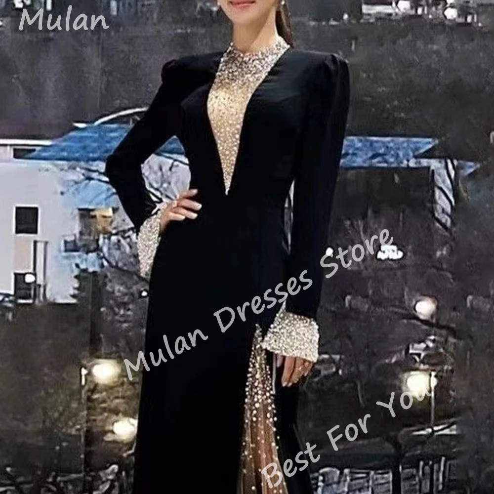 Elegant Long Black Evening Dresses for Women Beads Floor-Length Mermaid Special Events Prom Party Dress Wedding Gala 2024 New