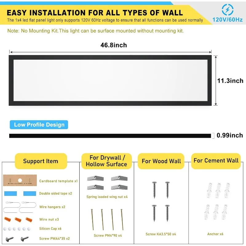 6 Pack 1x4 LED Flat Panel Light Surface Mount LED Ceiling Light,5500LM 50W TRIAC 10-100% Dimmable,3000/4000/5000k AC120V