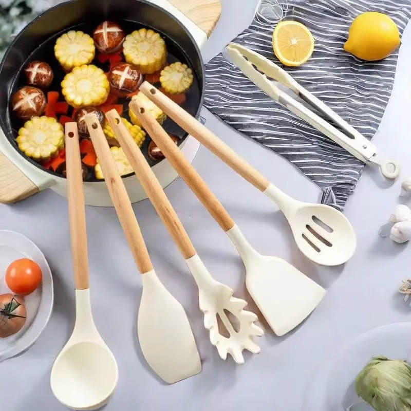 12-Pc Silicone Kitchen Utensil Set - Non-Stick Spatula, Soup Spoon & Pan Tool, Heat Resistant Cooking Tools for Baking, Frying
