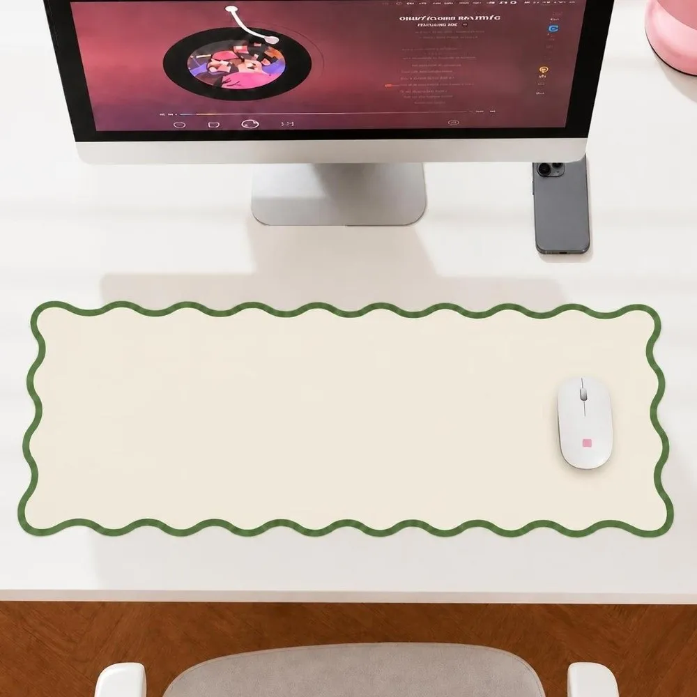 New 35x80cm Scalloped Desk Mat Non Slip Waterproof Extra Large Mouse Pad PU Sweet Desk Pad Protector for Workspaces