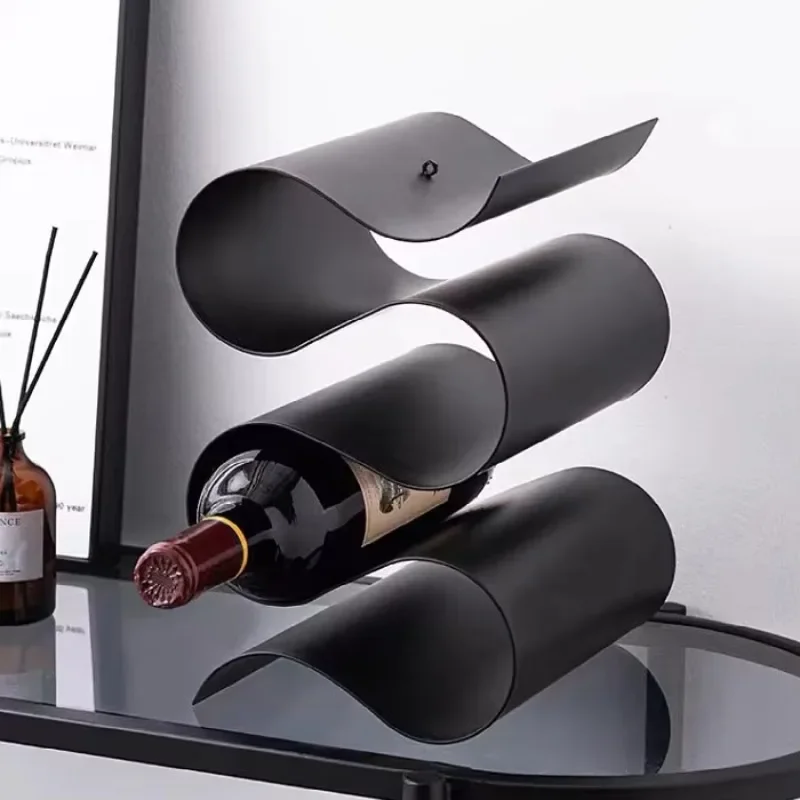 

Freestanding desktop Bottle Wine Holder for Table s shape white black gold metal Wine Rack