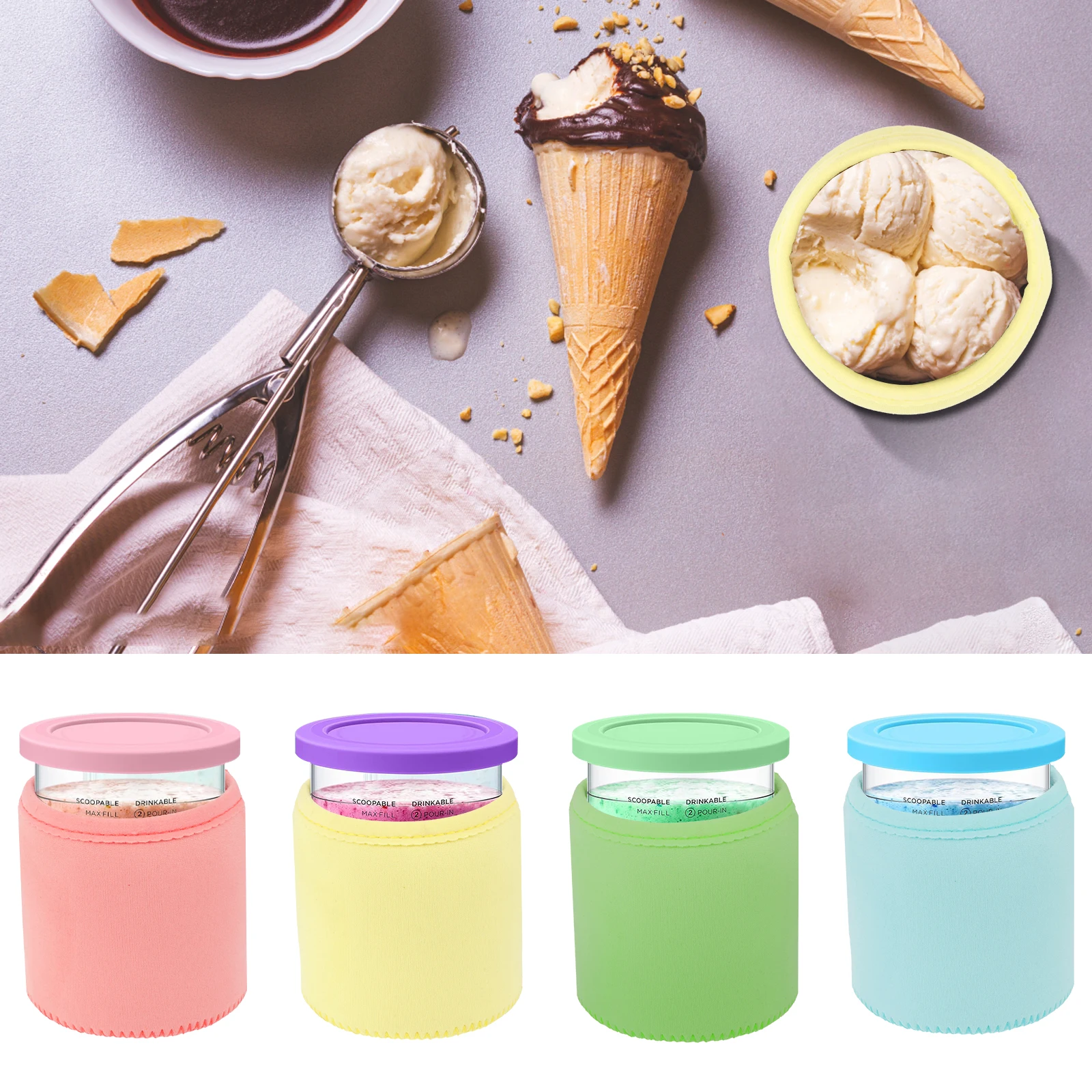 4/8Pcs Ice Cream Sleeve Reusable Insulated Ice Cream Sleeve Compatible eries Ice Cream Maker Container Washable Cloth  Cover