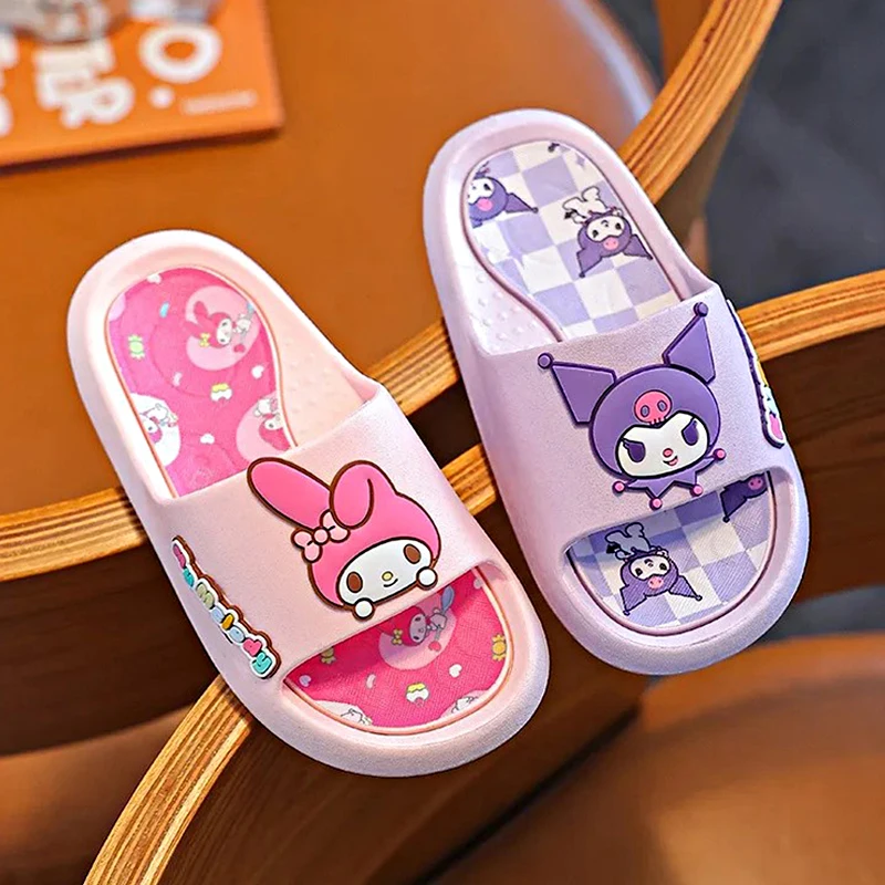 

Sanrio Slide Melody Kuromi Hello Kitty детские тапочки для девочек и мальчиков, домашние нескользящие семейные тапочки для ванной комнаты для родителей и детей