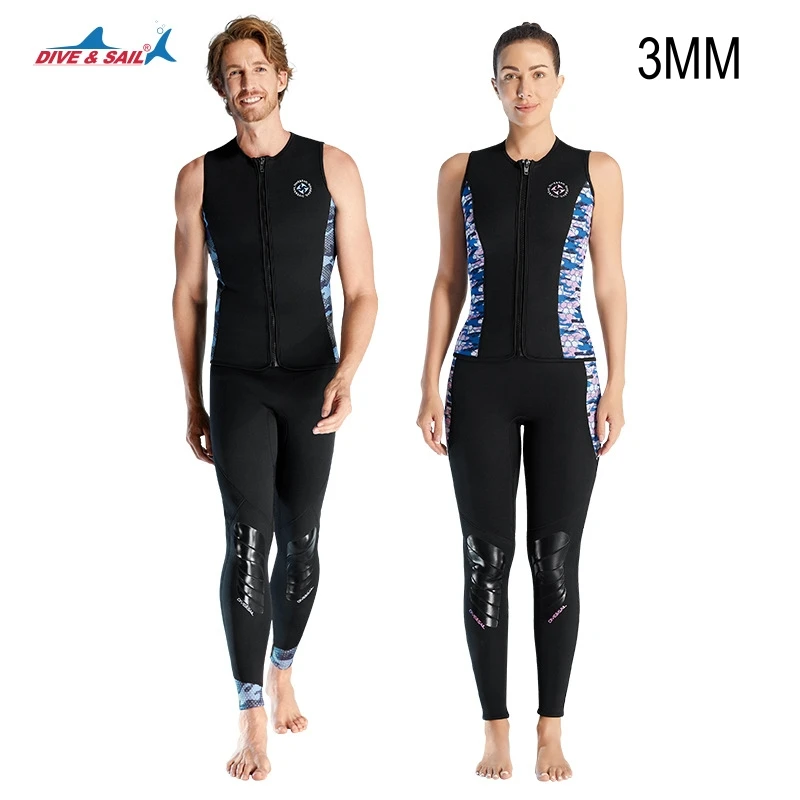 

3MM Men Women Two Pieces Scuba Keep Warm UnderWater Hunting Spearfishing Diving Vest+Pants Neoprene Kayaking Snorkeling WetSuit