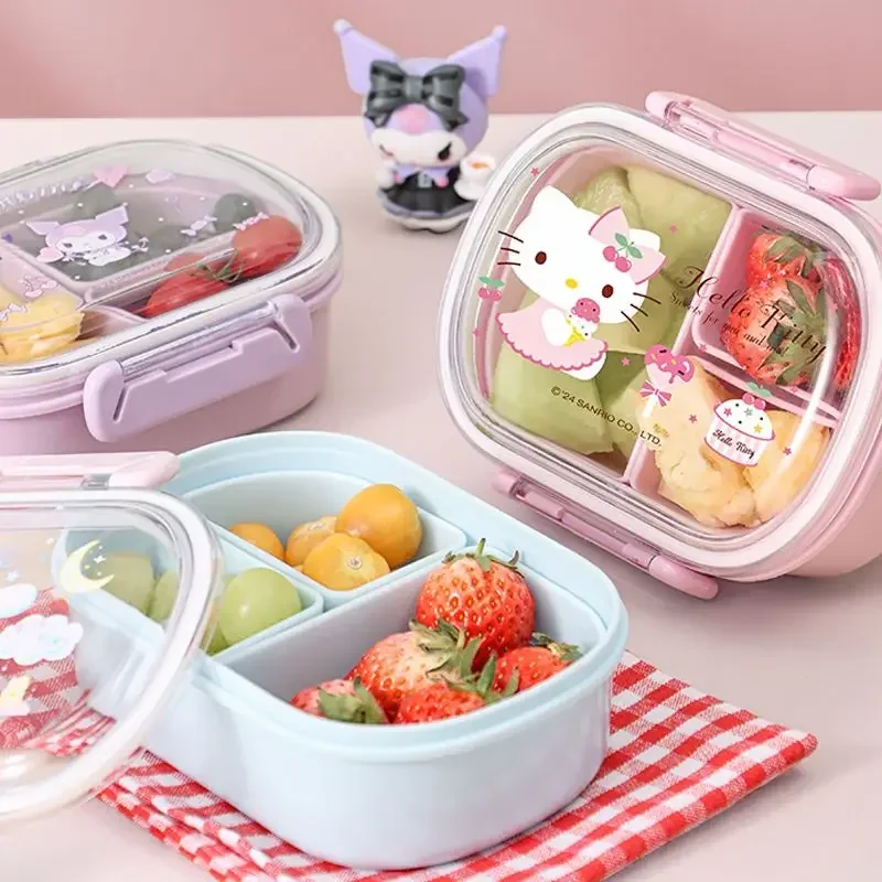 Sanrio Kuromi Anime Kawaii Cinnamoroll Fruit Box, lindo dibujos animados Kuromi, separación portátil, mantenimiento fresco, Bento Box, regalos para niños