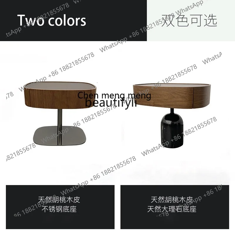 D178 Walnut Bedside Table Solid Wood Saddle Leather Modern Bedside Cabinet Vintage Style Small Side Table
