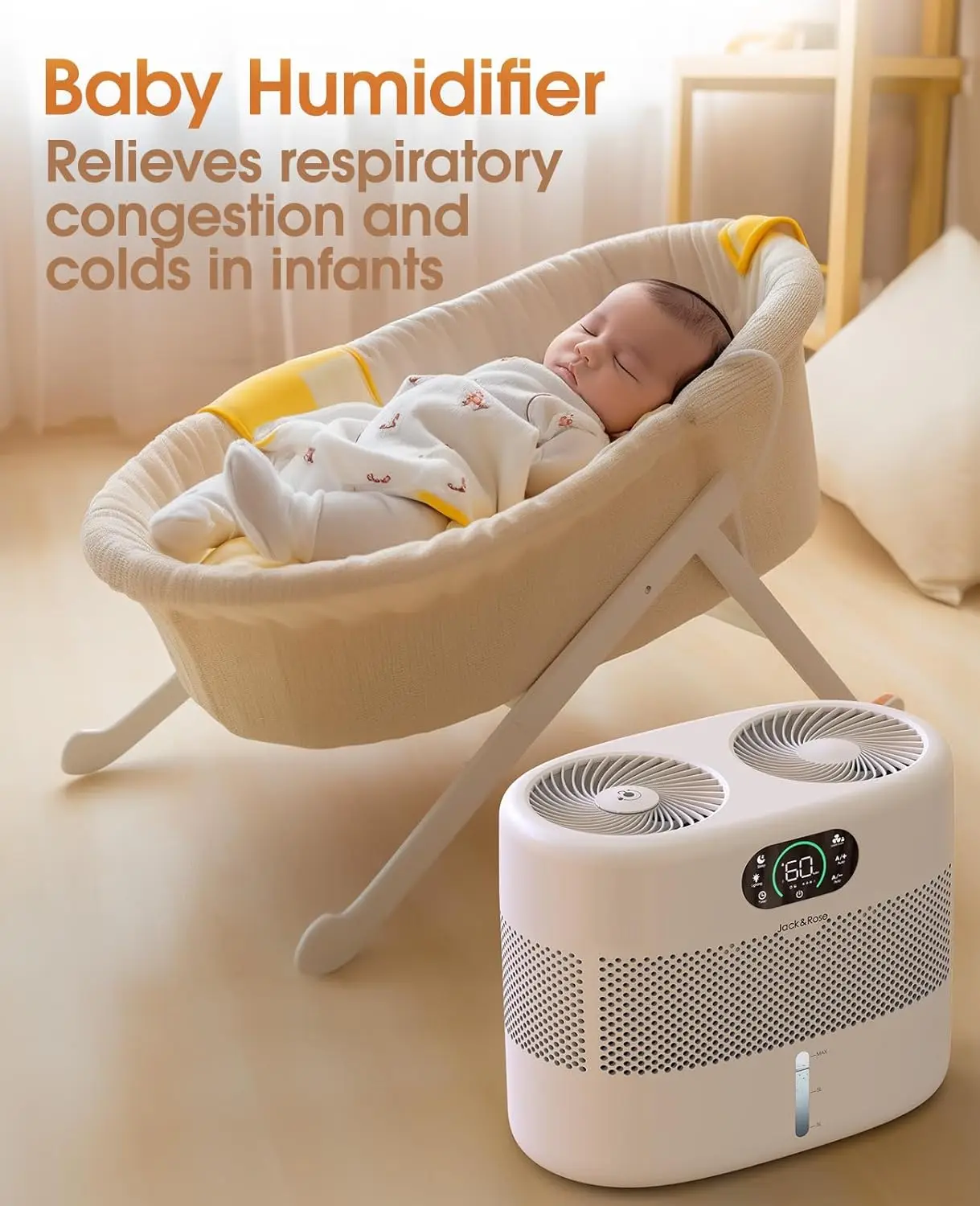 Reuseable Wick Evaporative Humidifier for Bedroom Quiet Healthy Baby Humidifier,No White Dust,Evaporative Humidifier Large Room