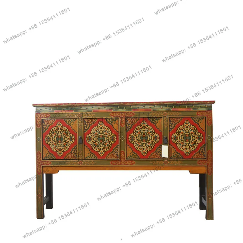 Chinese elm painted Xuanguantai Buddhist Hall antique and old table supply table high-footed cabinet