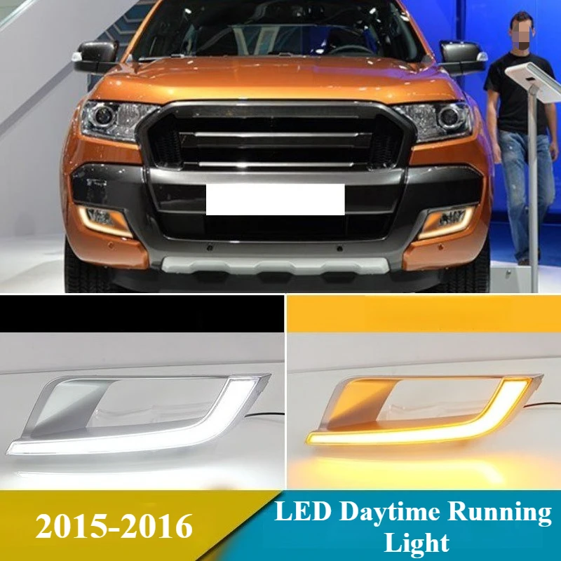 

2PCS LED Daytime Running Light For Ford Ranger 2015 2016, Dynamic Yellow Turn Signal Waterproof Car 12V LED DRL Fog Lights