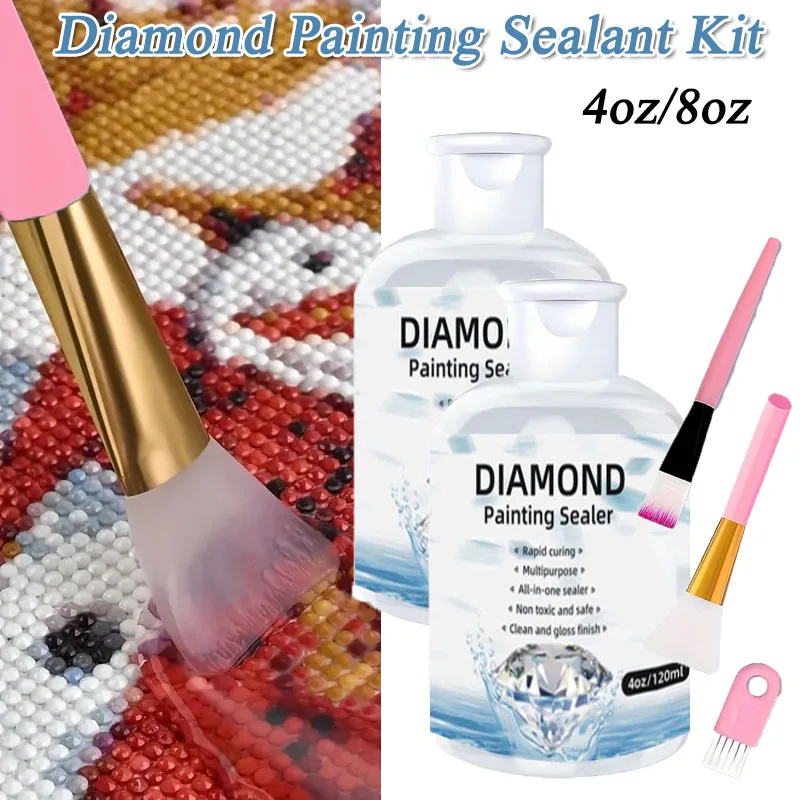 

4/8oz Diamond Painting Sealant Transparent Surface Protection For Diamond Art Puzzle Painting Accessories With Applicator Tools
