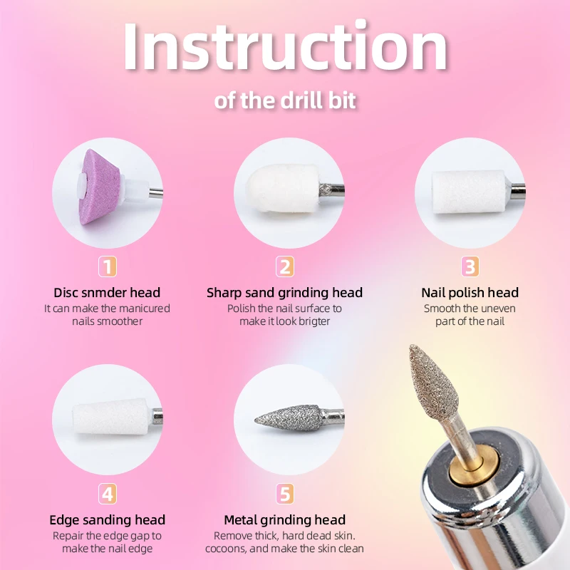 Electric Nail Polisher Drill Bits Professional Nails Grinding Polishing Dead Skin Removal Art Sanding File Pen Manicure Machine