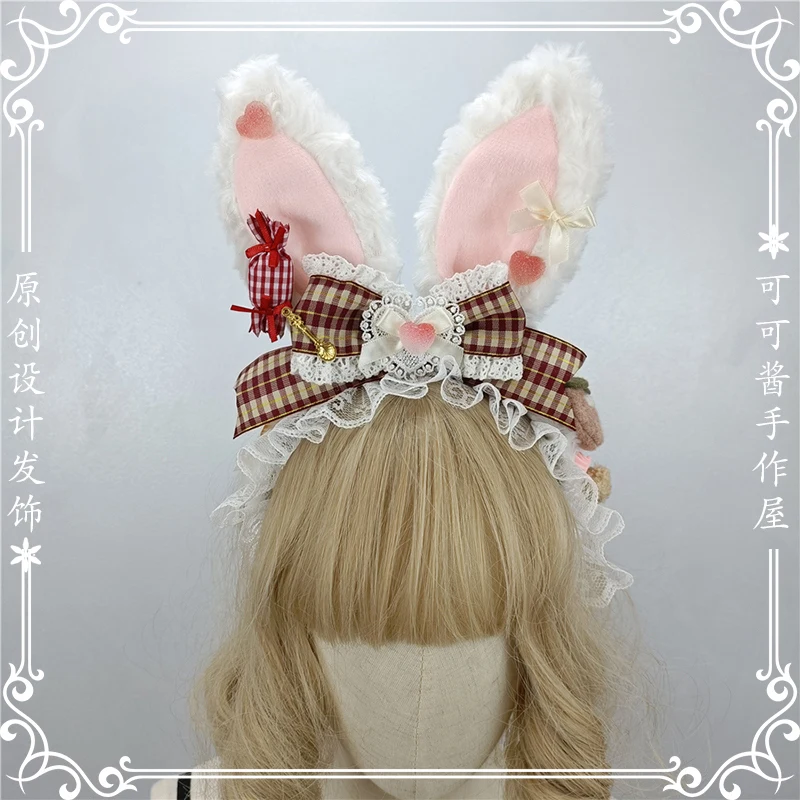 Sweet Plush Rabbit Ear Headband KC Plaid Dot Bow Sweet Cute Mid-Autumn Festival Rabbit Ear Hair Accessories