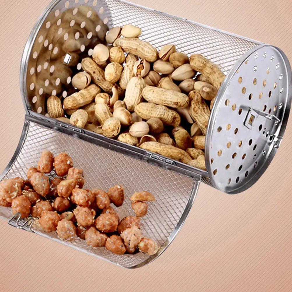 

Stainless Steel Grilling Cage Even Heating Rotating Design Kitchen Roasting Tool Ideal Nuts Grill Cage Family Gathering Anti