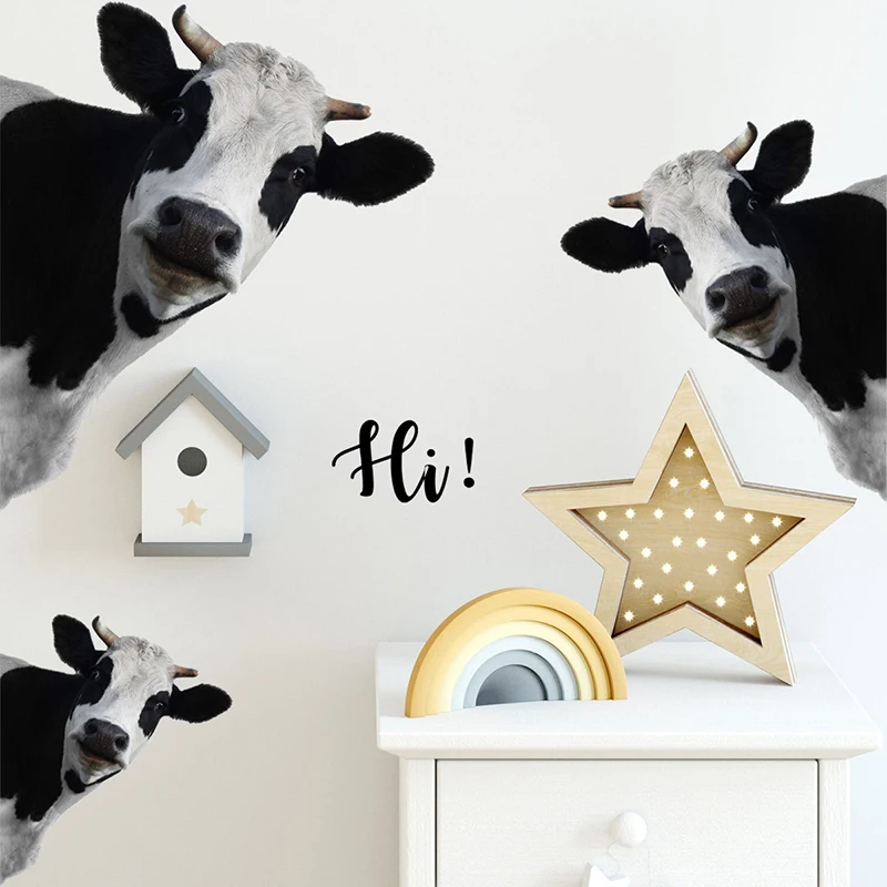 T830#Funny Black And White Cow English Hi Adhesive Self-adhesive Wall Stickers Living Room Bedroom Decoration Wall Stickers