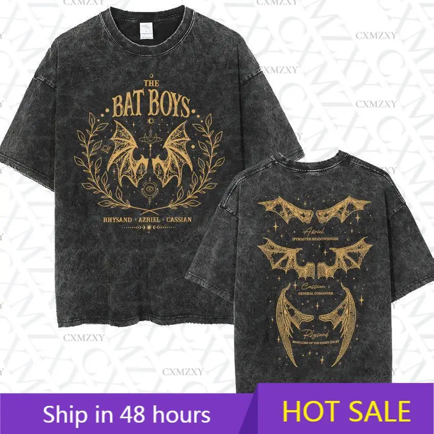 

Loose and comfortable casual new The Bat Boys washed retro printed high street washed short sleeves